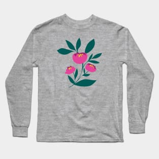 Bold and Bright Hot Pink Peony Long Sleeve T-Shirt